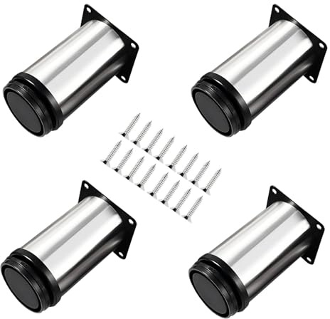 Qrity 4 Stück Verstellbare Möbelfüße, Tischbeine Rund Edelstahl 120mm, Tischbeine Möbelfuß für Tabellen, Schreibtische, DIY Möbel, Sofa