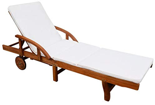 Sonnenliege Verstellbare mit Auflage Polster Gartenliege Liege mit 2 R?dern Akazienholz Massiv für Garten Terrasse Schwimmbad Braun
