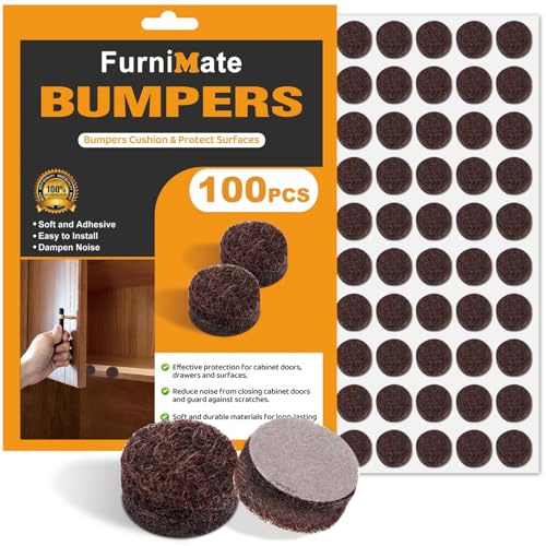 Felt Cabinet Door Bumpers - Small Felt Pads for Cabinet Doors, 3/8 Diameter 100PCS, 5mm Thick Self Adhesive Brown