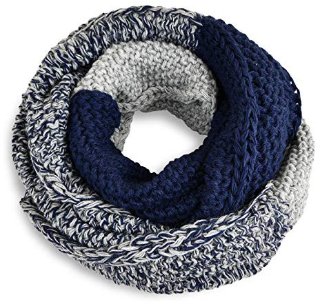 Neverless® Damen Loopschal Strickschal Schlauchschal Winterschal Grobstrick zweifarbig navy-hellgrau