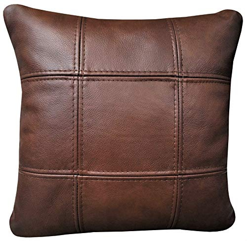 Quattro Meble Braunes Echtleder Granada Cognac Kissen Sofa Stuhl Sessel Dekokissen Zierkissen Echtleder Rückenkissen Rindsleder Echt Leder Modell 18EL (40 x 50 cm)