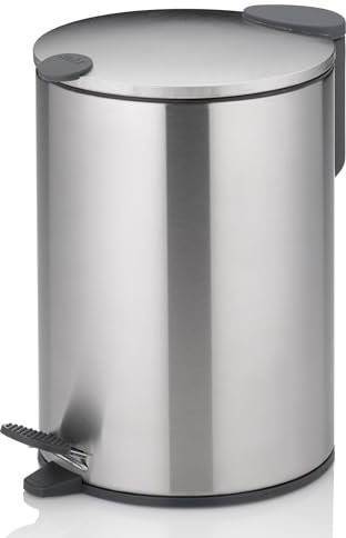 kela Seau à cosmétiques 3l argent mat, couvercle silent-close, poubelle à pédale en inox salle de bains MATS, poubelle de salle de bains avec seau intérieur et anse de transport
