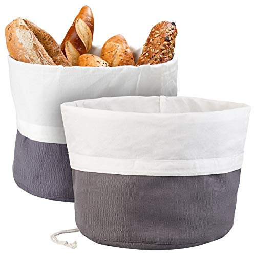 Rosenstein & Söhne Brotbeutel Stoff: 2er-Set XL-Brotkorb aus Baumwolle, verschließbare Kordel, Ø 25 cm (Brötchenbeutel, Brottasche, Lunchbox)