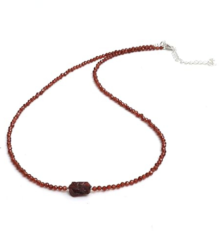 Gempires Red Garnet Beaded Necklace with Raw Gemstone Crystal Jewelry January Birthstone Hypoallergenic 18 Inch Silver Plated Handmade Choker Necklaces