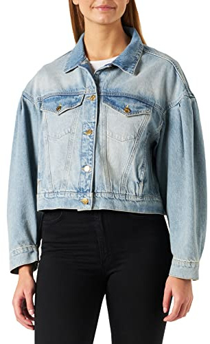KENDALL & KYLIE Dam K&K W Balloon Sleeve Cropped Denim Jacka KKW3716106, Dark WASH, M, M