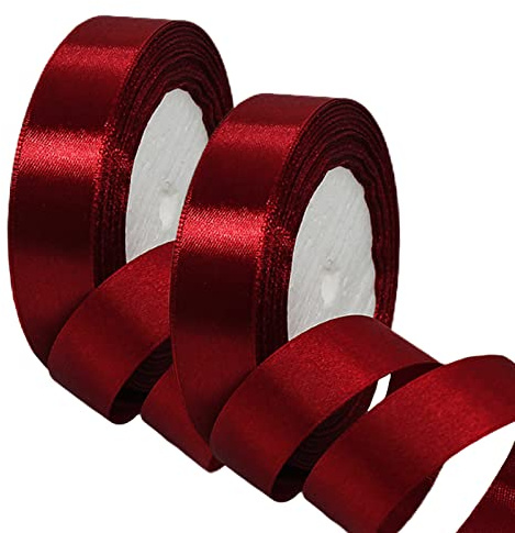 2 x 20mm Wide Dark Red Ribbon Thick Red Christmas Ribbon for Gift Wrapping 22m, 4/5 inch Thick Burgundy Satin Ribbon for Christmas Cake Xmas Gift Wrapping Bow Bouquet Crafts Decorations