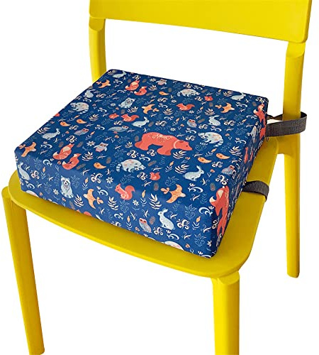 Kinder Sitzkissen Sitzerhöhung Stuhl Kind, FANSU Baby Karikatur Sitzkissen Quadratische Verstellbar Zerlegbar Kleinkinder Esszimmerstuhl ErhöHen Pad Esszimmer Boostersitze (dunkelblaues Tier)