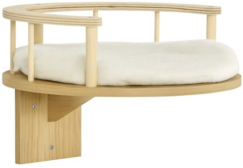 PawHut Kletterwand mit Kissen Katzenmöbel bis zu 5 kg Eiche+Cremeweiß | Katzen Kletterwand, Katzen Hängematte, Plüsch-Wandkratzbaum