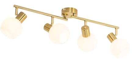 Qazqa Deckenstrahler, Deckenspot - Anouk - Gold mit Bernsteinglas, Vintage, max. 25W, Geeignet für LED, 77cm, 4-flammig, Ideal als Küche lampe und Wohnzimmerlampe
