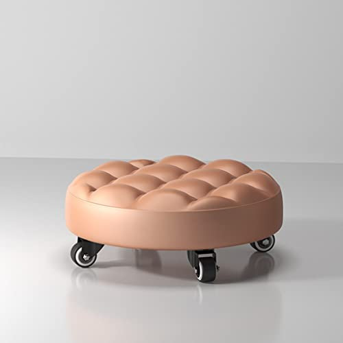 WAEYZ Niedriger Rollhocker mit Rädern, für Die Garage und Werkstatt PU Leder Rollsitz, Runder Rollsitzhocker, 360°Drehbarer Rollsitzstuhl (Color : Gold, Size : 33 * 13cm)
