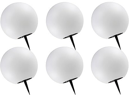 Trango 6er Set SO-001 * 6 IP65 LED-Solarleuchte in 6x 20cm Durchmesser Weiß matt mit 3000K warmweiß LED & RGB Farbwechsel LED *SNOWY* Solarkugel Leuchtkugel, Außenleuchte, Kugellampe, Gartenleuchte