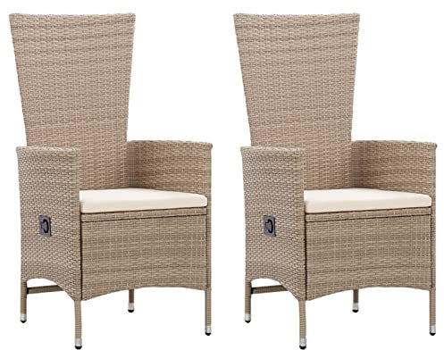 BULANED Gartenstühle 2 STK. mit Auflagen, Balkonstuhl Hochlehner, Terrassenstuhl, Gartenmöbel Set, Balkon Stühle, Terrassenmöbel, Poly Rattan Beige