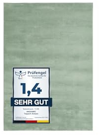 andiamo Teppich Arezzo waschbar Wohnzimmer Esszimmer pflegeleichter eleganter gemütlicher Wohnzimmerteppich Fellteppich einfarbig 160 x 230 cm salbeigrün
