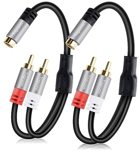 RCA Y-Adapter Splitter Cable 2Pack,1 RCA Female to 2 RCA Male Stereo Audio Video Subwoofer Car Audio Cable Y Splitter Adapter Extension Cord for Home Theater, Hi-Fi System, Amplifier, Speaker-0.6 Feet