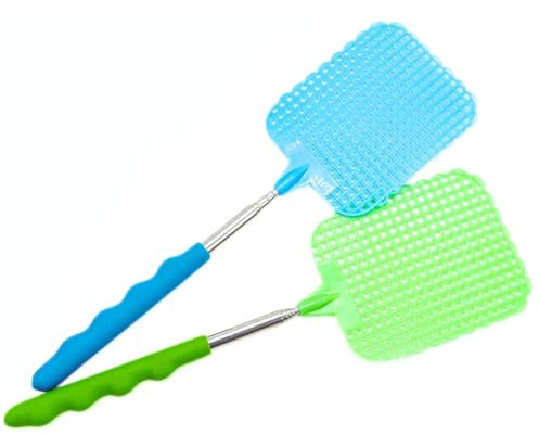 LND Gifts Fly Swatter Telescopic - 2 Pack, Heavy-Duty Fly Swatter, Efficient Mosquito and Fly Swat with Stainless Steel telescopic handle- Fly Swatters Ideal for Indoor and Outdoor Use