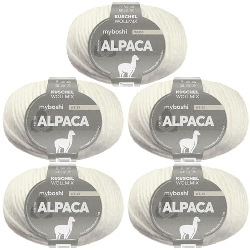 myboshi Alpaca-Wolle zum Häkeln/Stricken, temperaturregulierend, angenehm weich, für Damenoberbekleidung, Weiß (Weiß), 5 Knäuel