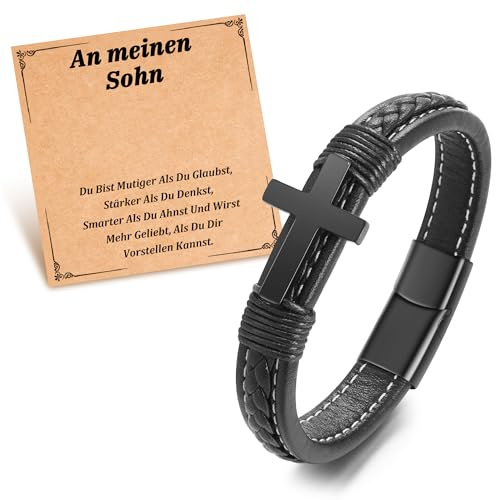 Kreuz-Lederarmband für Jungen, Cool Things Stuff Weihnachts-Geburtstagsgeschenke für Teenager, Jungen, Männer