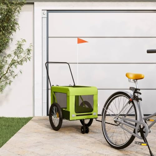 LAPOOH Fahrradanhänger Hunde Grün und Schwarz Oxford-Gewebe & Eisen, Fahrrad Anhänger, Lastenanhänger, Handwagen, Fahrrad-lastenanhänger, Lastenfahrrad - 93941
