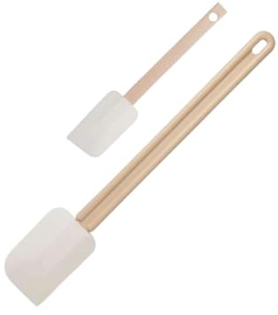 Fackelmann Lot de 2 maryses fabriquées en France 42 cm en bois et | Mélange précis sans rayer, Duo 42 et 25 cm, Têtes en caoutchouc souple, Manches bois et résine, Fabrication France