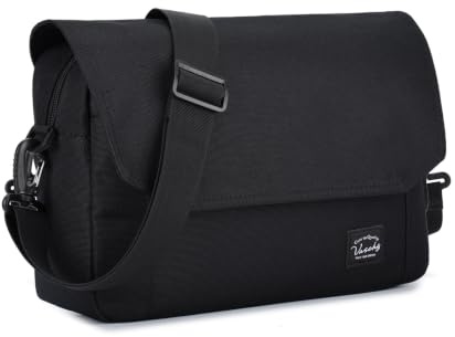 VASCHY Bolso Bandolera Hombre de Lona Pequeño, 30 x 9 x 20 cm, Ligero con Cremallera y Múltiples Bolsillos, Correa Ajustable, para Universidad, Ciudad y Viaje, Negro