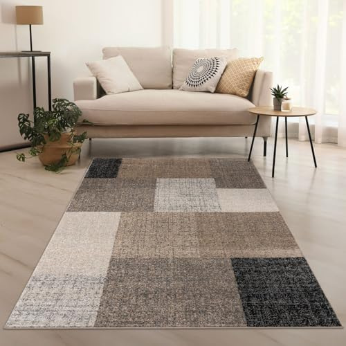 TT Home Wohnzimmer Teppich Kurzflor Flur Schlafzimmer Jugendzimmer Meliert Esszimmer Modern Geometrische Muster, Farbe: Braun, Größe:80x150 cm