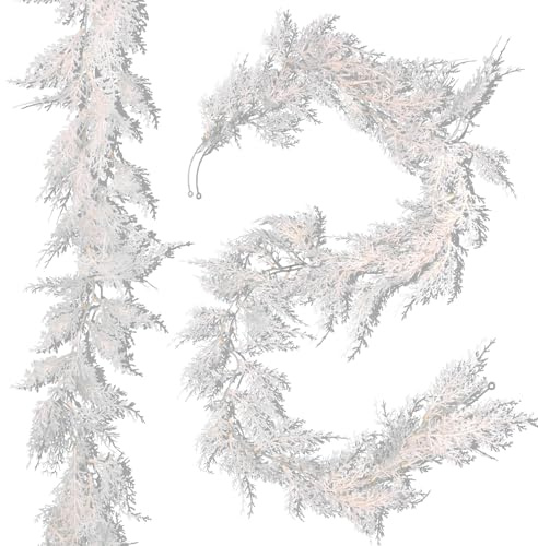 RECUTMS 2Pcs Artificial Christmas Pine Garlands 5.9FT White Cedar Vines | Soft Plastic Material,Real Touch,No Maintenance,Durable and Lifelike,Winter Xmas Home Mantle Stair Table Party Decor