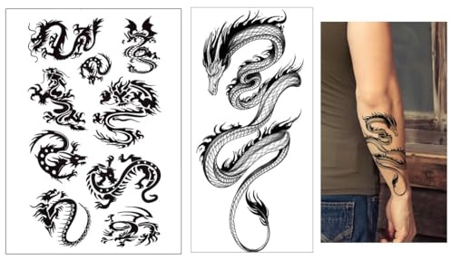 Lot de 2 tatouages temporaires Dragon Tattoo Bras Tatouages Tatouages Dragon Tatouages WX10 XQB458