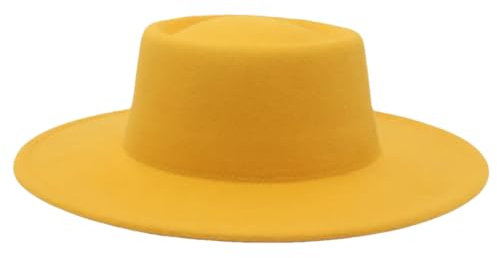 Damenhut für Damen, Fedora-Hut aus Wolle, Jazz-Filzhut, breite Krempe, Bankettkleid, Hut, Gelb Tu, Einheitsgröße