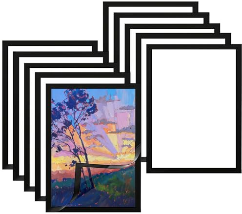 Mgood 10 Stück Magnetische Bilderrahmen, A4 Diamond Painting Bilderrahmen, Selbstklebende Info-Rahmen mit Magnetverschluss, für Diamant Malerei, Wanddekoration zu Hause,Büro, Schwarz