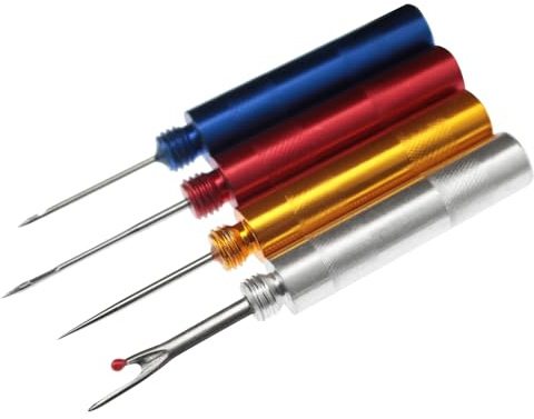 yyangz 4 mini punteruolo in acciaio inox per riparazione di suole, uncinetti con gambo in legno, punteruolo per cucito fai da te, cucito a mano, punzonatura di indumenti