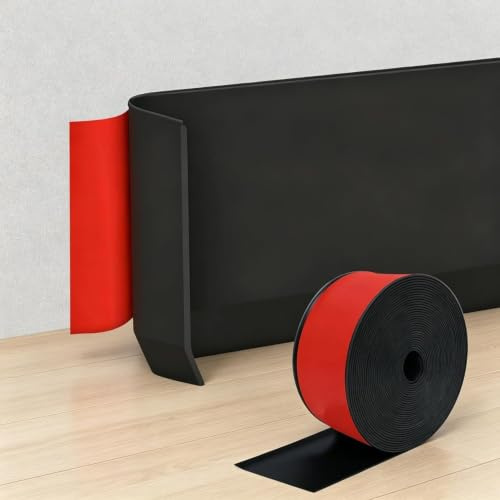SDLDEER Battiscopa autoadesivo, 10 cm x 12 m, in PVC morbido, autoadesivo, battiscopa flessibile per cucina, bagno, parete, pavimento (nero)