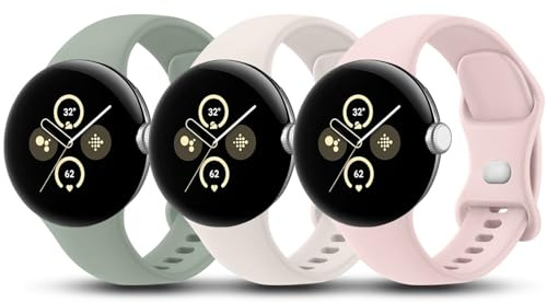 Tobfit 3 Stück Armband für Google Pixel Watch 2/3 41mm, Silikon, Grün/Starlight/Rosa, S, Herren/Damen