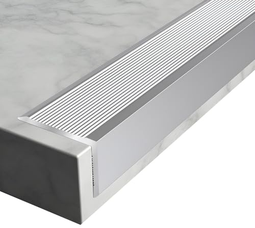 6 Stück Treppenkantenprofil, Aluminium-Treppenstufen-Kantenschutz, Treppen-Anti-Rutsch-Streifen, Treppenkante Geeignet für Innen- und Außentreppen/Stufen/Ecken