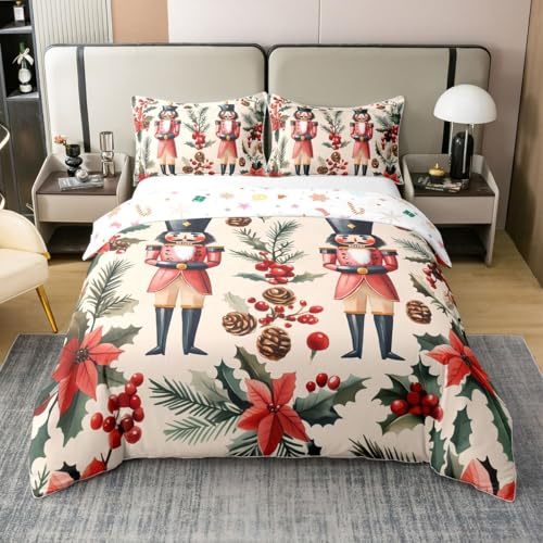 Homemissing Christmas Bedding Set King Size Merry Christmas Comforter Cover Set for Boys Girls Teens Nutcracker 100% Cotton Duvet Cover Hazelnuts Bedspread Cover Dark Beige Quilt Cover,No Comforter