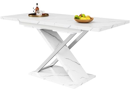 soges Esstisch Ausziehtisch (118-157×75cm), Küchen-Wohnzimmertisch, Anstecktisch, Ausziehbar auf 118-157cm mit Hilfe von innenliegender Einlegeplatte, Esstisch mit Kreuzbeinen