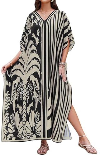 Bsubseach Damen Kaftan Badeanzug Cover Ups für Bademode Boho Maxi Kleid Sommer Strand Outfits Zebrastreifen