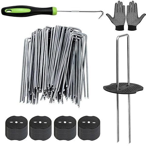 Unkrautvlies Haken Edelstahl, Erdhaken 60 Stück + 60 Stück Unterlegscheiben, Erdanker Bodenanker 10cm, Verzinkte Bodenanker, Erdanker für Unkrautvlies, U-förmige Garten Erdnägel