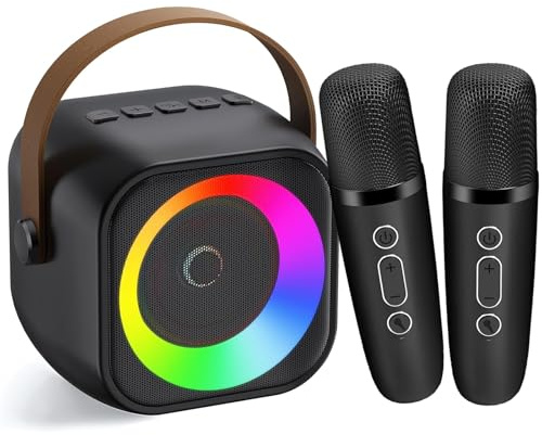Máquina de karaoke portátil con Bluetooth, 2 micrófonos inalámbricos y luz para fiestas en casa y Navidad
