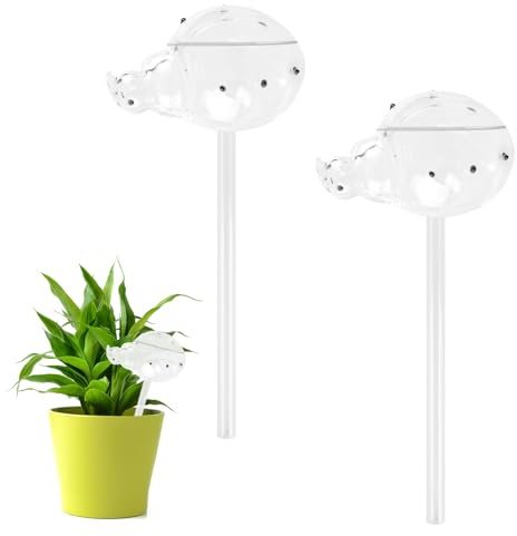 RoxNvm Plant Watering Devices, 2PCS Self Watering System for Plants, Glass Self Watering Globes, Plant Feeders Drip Water, Automatic Plant Waterer, Water Plants for Outdoor Indoor Plants (Ladybug)