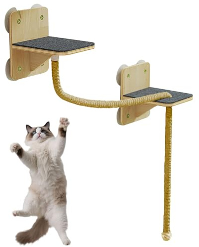 Katzen Wandregale - Indoor Kletterwand Mit Kratzpfosten | Natürlicher Kratzturm Mit Stufen Und Katzenspielzeug Für Innen Und Außenbereich Fenster Tür Und Zuhause Zum Spielen