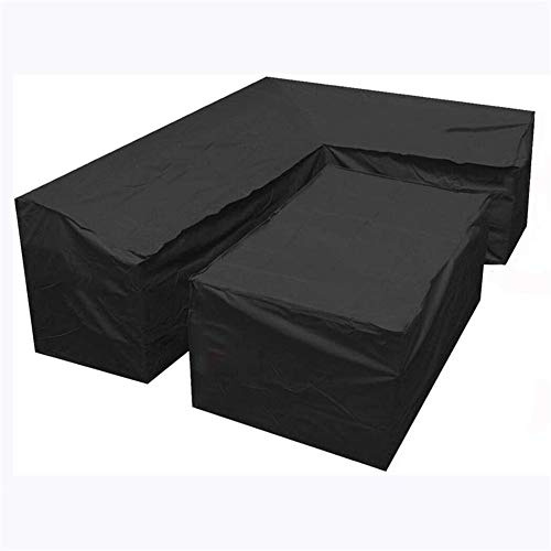 Waterproof L-Shaped Garden Furniture Cover - Outdoor Rattan Sofa Set Protector, Dustproof Corner Couch Cover, Black (210x270x90cm + 155x95x68cm) - UV Resistant, Heavy Duty, Weatherproof