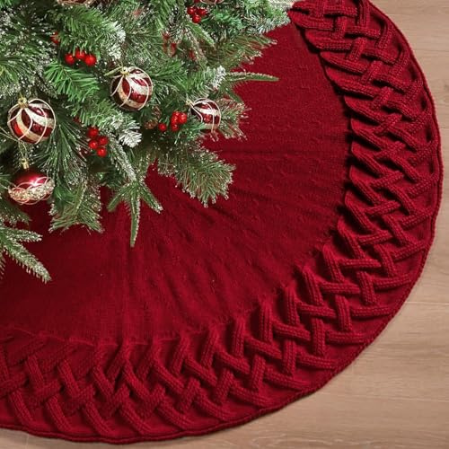 Dremisland Große Weihnachtsbaum Decke Rock 92cm Rot Gestrickter Weihnachtsbaumdecke Tannenbaum Teppich Christbaumständer Runde Christbaumdecke Rock Matte Baumdecke Christbaumschmuck Weihnachtsdeko
