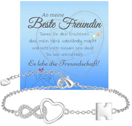 Nyisie Beste freundin geschenke - BFFgeschenke -Freundschaftsarmband aus 925 Sterling Silber mit Herz & Unendlichkeit Anhänger, Verstellbares BFF Geschenk für beste Freundin