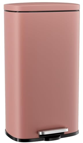 Clevich Poubelle 30 l en acier - Poubelle à pédale avec couvercle Soft-Close - Pédale - Seau intérieur amovible en plastique - Pour cuisine, salle de bain, bureau - Rose