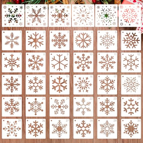 Riceel 36 Schablonen Weihnachten, Vorlage Schablonen Wiederverwendbare Plastikschablonen Stencil Wandgestaltung Für Fenster Glas Scrapbooking Handwerk