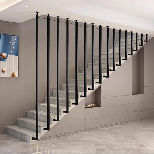 Ensemble d'escalier en fer robuste pour marches de grenier de 30 à 160 cm, balustrade en métal pour véranda et terrasse, balustrade décorative noire forgée (style 4, 90 cm)
