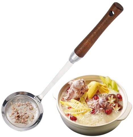 Cuchara de skimmer de 12.01 x 3.35 pulgadas, espumador de cocina, agarre antideslizante, cuchara ranurada, colador de alimentos de malla para el hogar, cocina, comedor, grasa de espuma