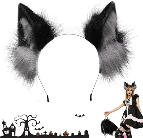 Shalwinn Handgefertigtes Katzenohren Haarreif Fell Fuchs Wolf Katzenohren Stirnband Therian Ohren Haarband für Erwachsene Halloween Party Cosplay Zubehör