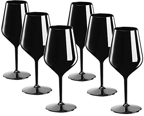 DoimoFlair Weingläser aus Kunststoff bruchsicher Weinbecher Sektgläser Plastik Schwarz 47 cl. Set 6 Stück