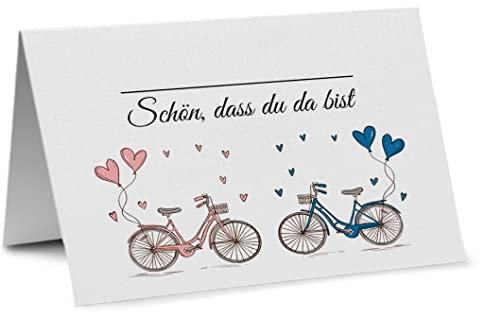 Partycards Tischkarten Geburtstag, Tischkarten Hochzeit, Platzkarten Hochzeit, Platzkarten Geburtstag, Tischdeko Hochzeit, Tisch Namensschilder Motiv Fahrrad 50er Pack, DIN A7, bereits genutet